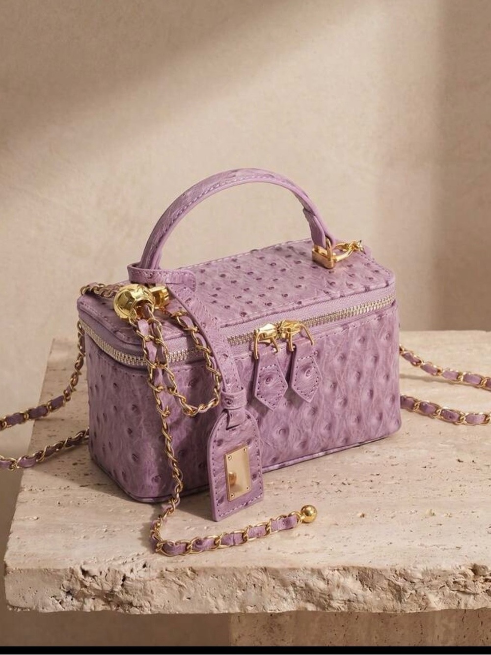 Lavender Ostrich-Texture Top-Handle Crossbody Bag - Lavender